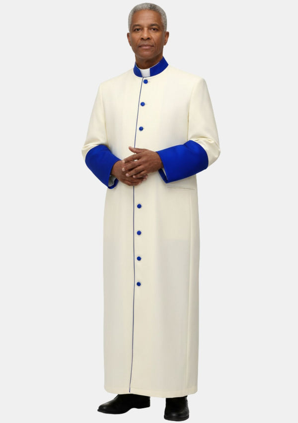 Joey Bone White Clergy Robe with Royal Blue Contrast