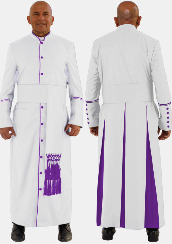 Kemuel Clergy Robe White with Roman Purple