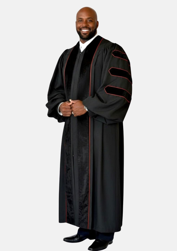 Leor Doctoral Bars Black-Red Pulpit Robe for Men