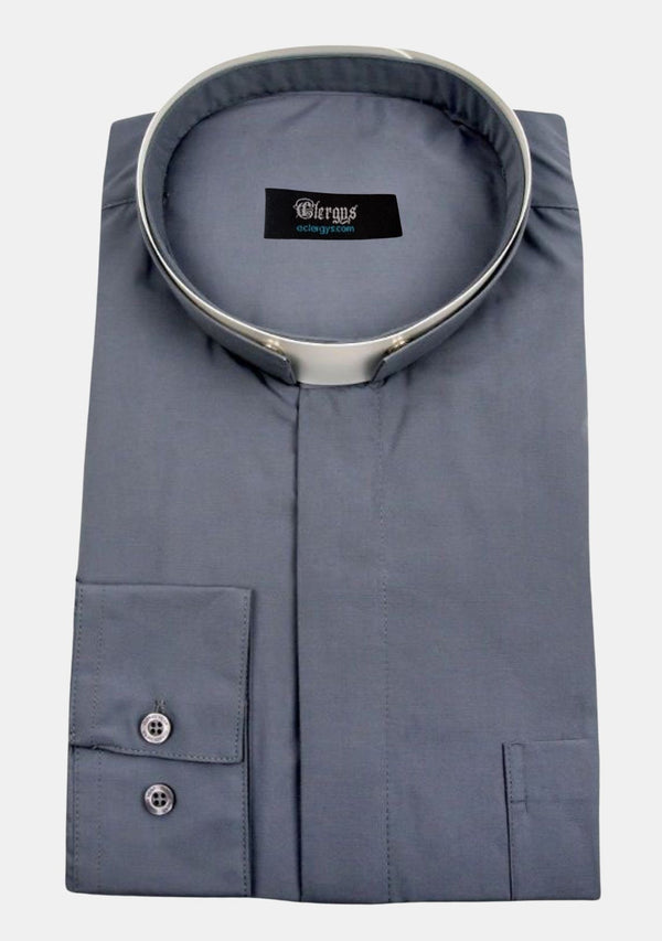 Long Sleeve Roman Collar Grey Clergy Shirt for Men
