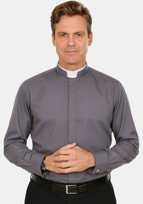 Long Sleeves Roman Collar Grey Shirt