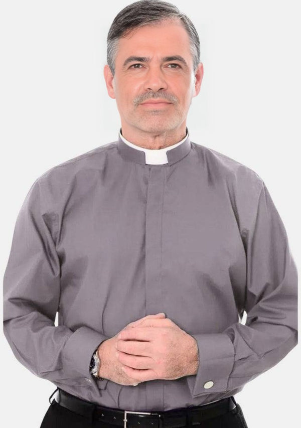 Long Sleeves Roman Collar Grey Shirt