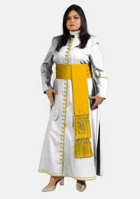 Luminous Liturgy White Cassock  For Women with Gold Trim