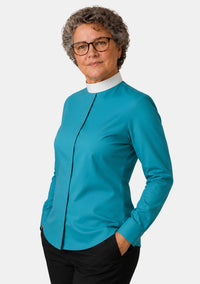Marea Neckband Collar Clergy Shirt for Women Opaque Blue