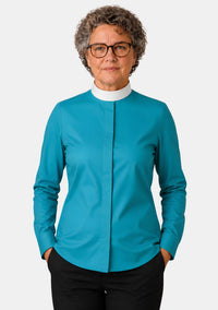 Marea Neckband Collar Clergy Shirt for Women Opaque Blue