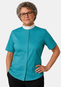 Marea Neckband Collar Clergy Shirt for Women Opaque Blue