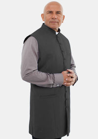 Men Clergy Long Vest Black