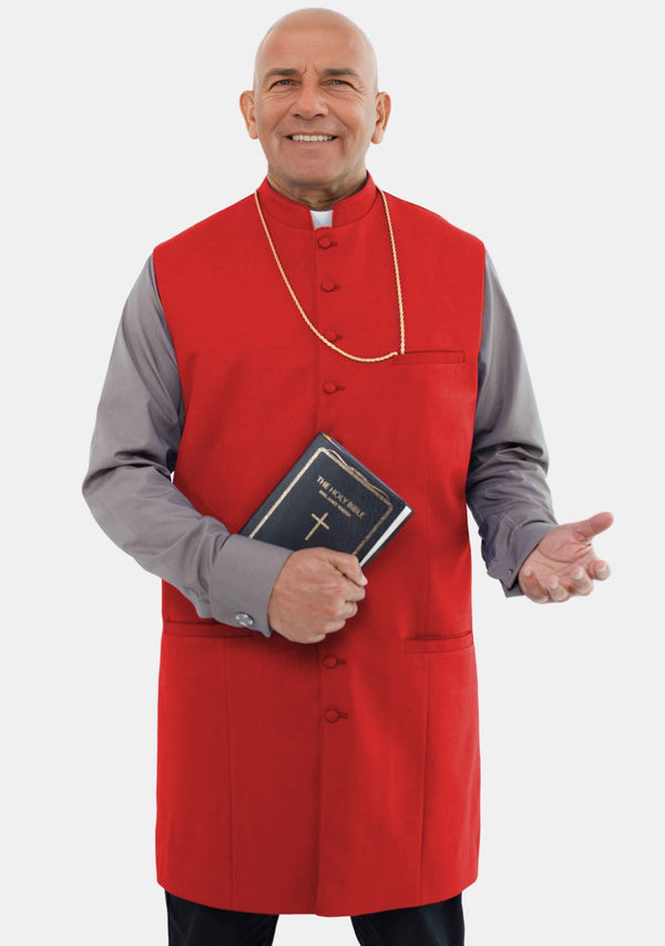 Men Clergy Long Vest Red