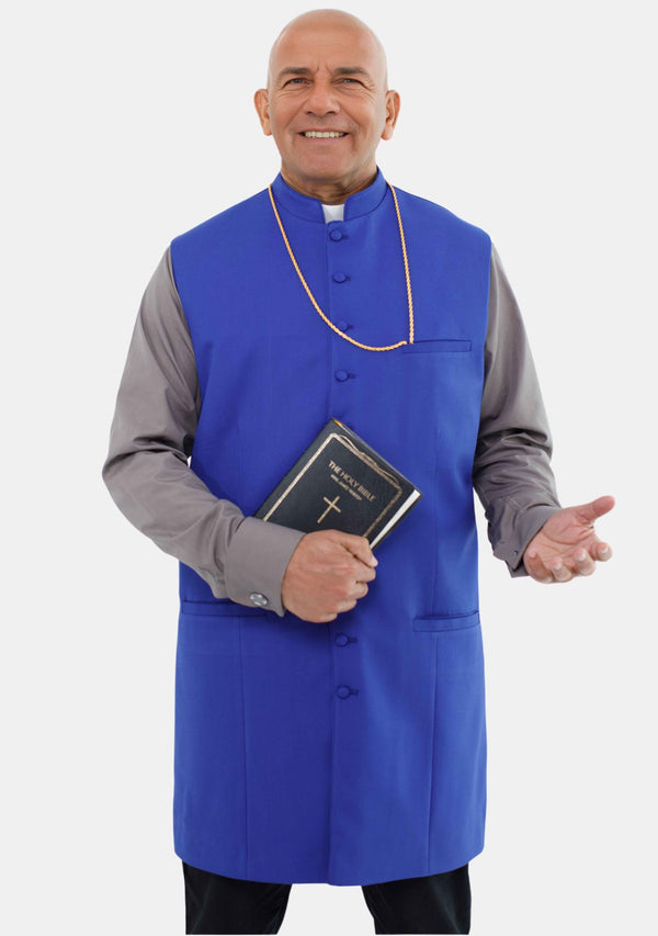 Men Clergy Long Vest Royal Blue