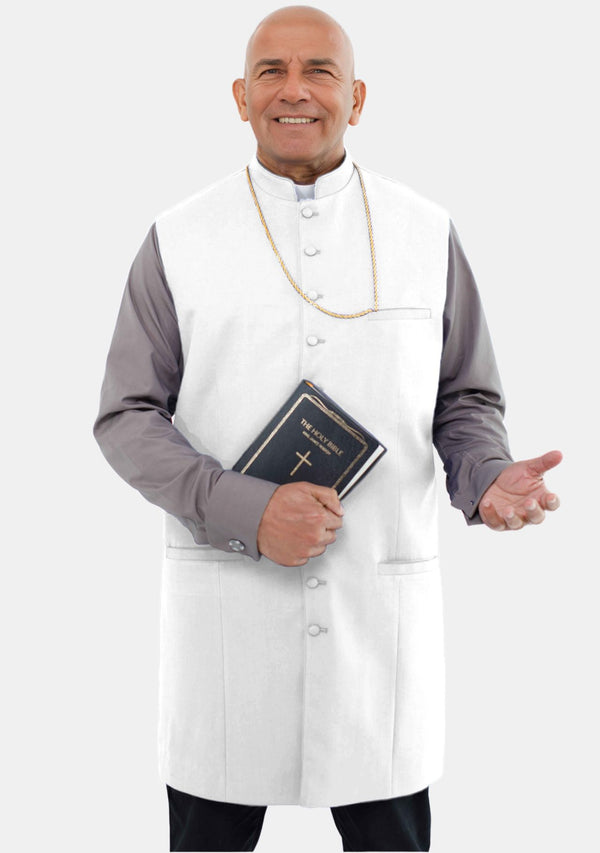 Men Clergy Long Vest White