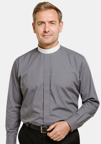 Mens Gray Neckband Collar Shirt