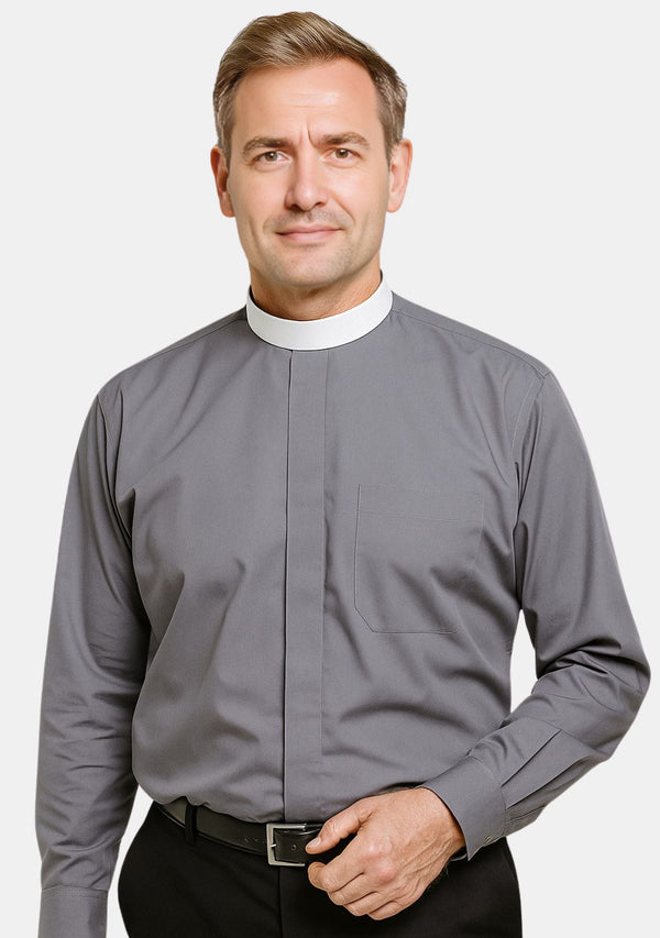 Mens Gray Neckband Collar Shirt
