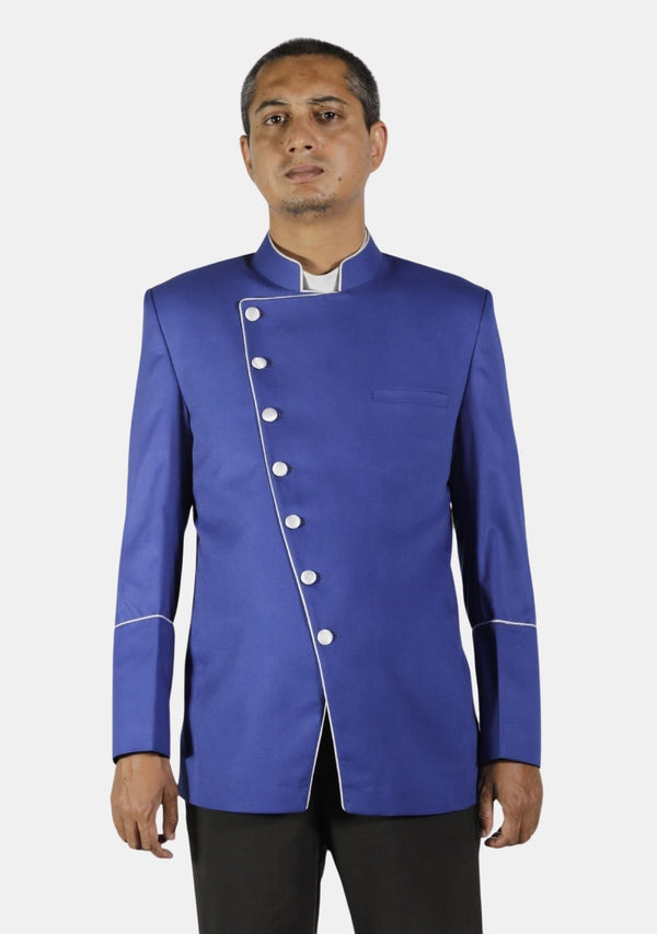 Royal Blue With White Trim Double Breasted Pastor Jacket