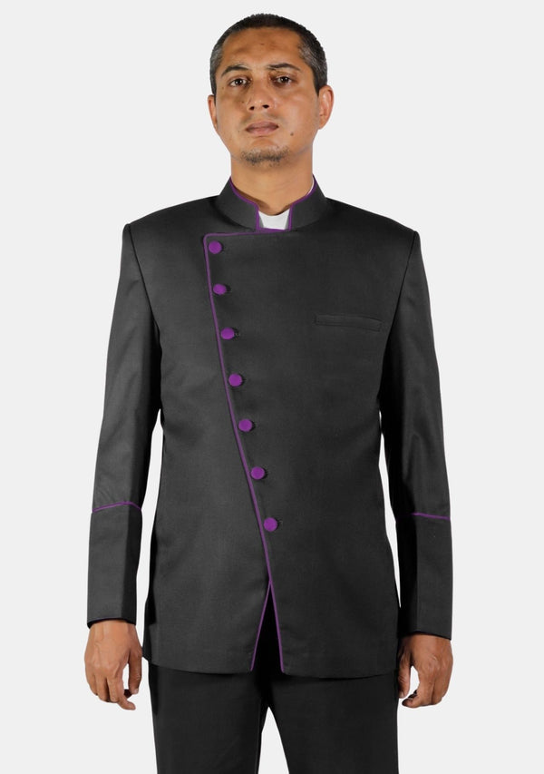 Black Purple Double Breasted Clerical Jacket