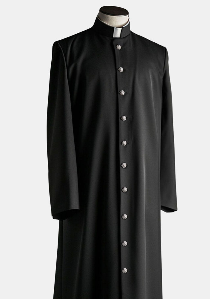 Metal Buttons Clergy Robe for Men Black