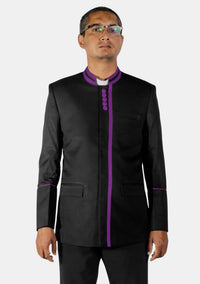Modern Button Black Purple Ministerial Jacket