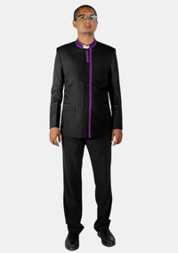 Modern Button Black Purple Ministerial Jacket
