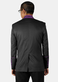 Modern Button Black Purple Ministerial Jacket