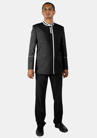 Modern Button Black Minister Jacket