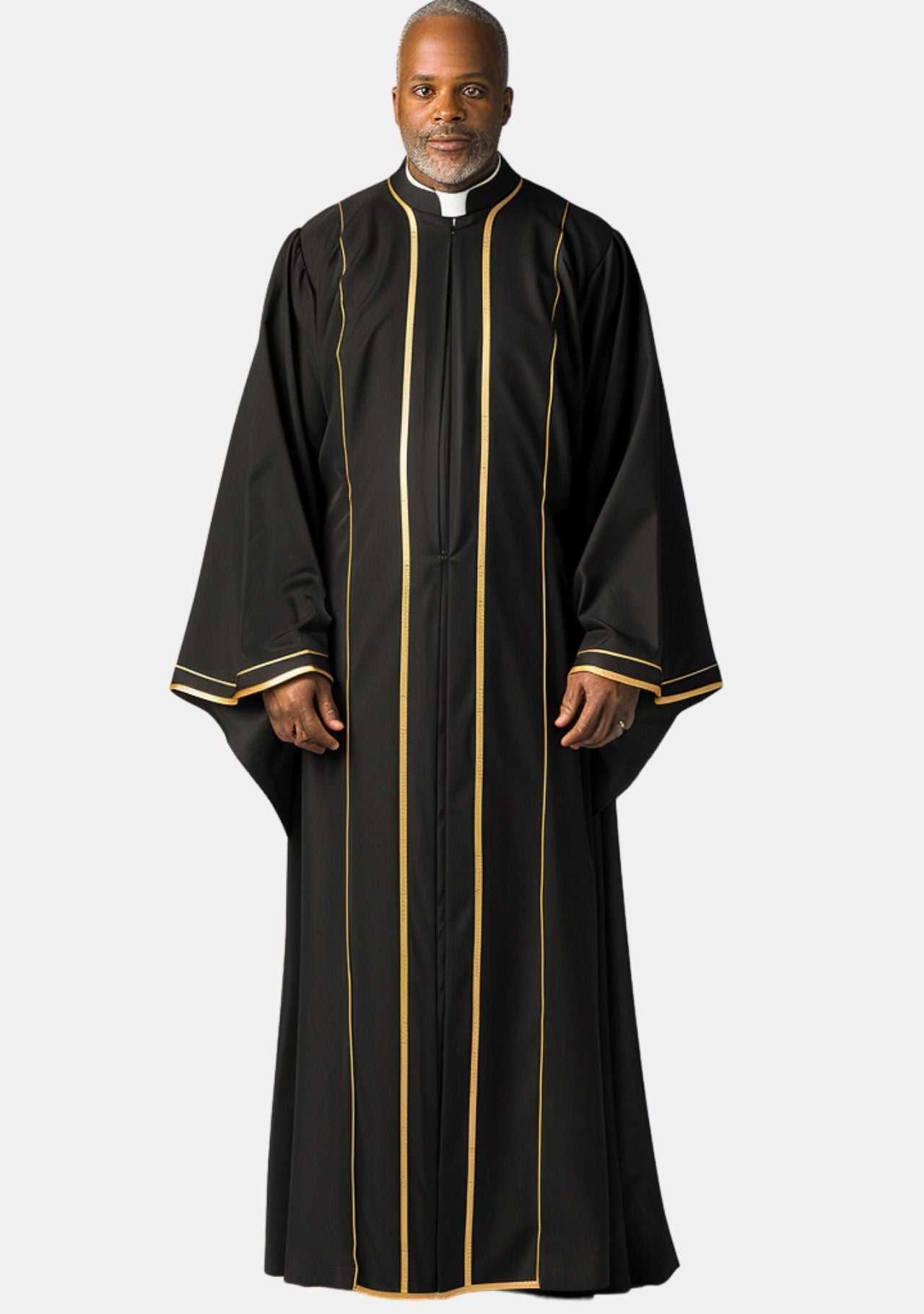 Preacher Pulpit Robe with Mandarin Collar and Gold Trim – eClergys