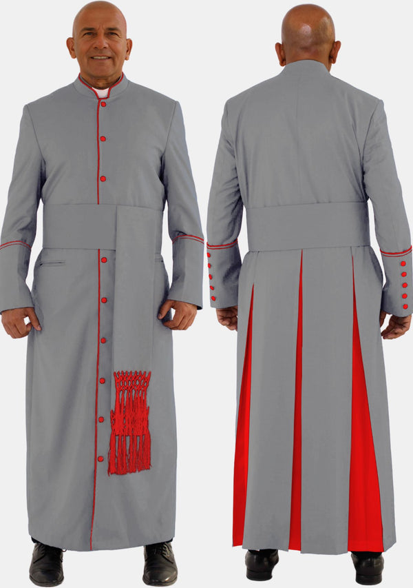 Nadab Clergy Robe Gray with Red