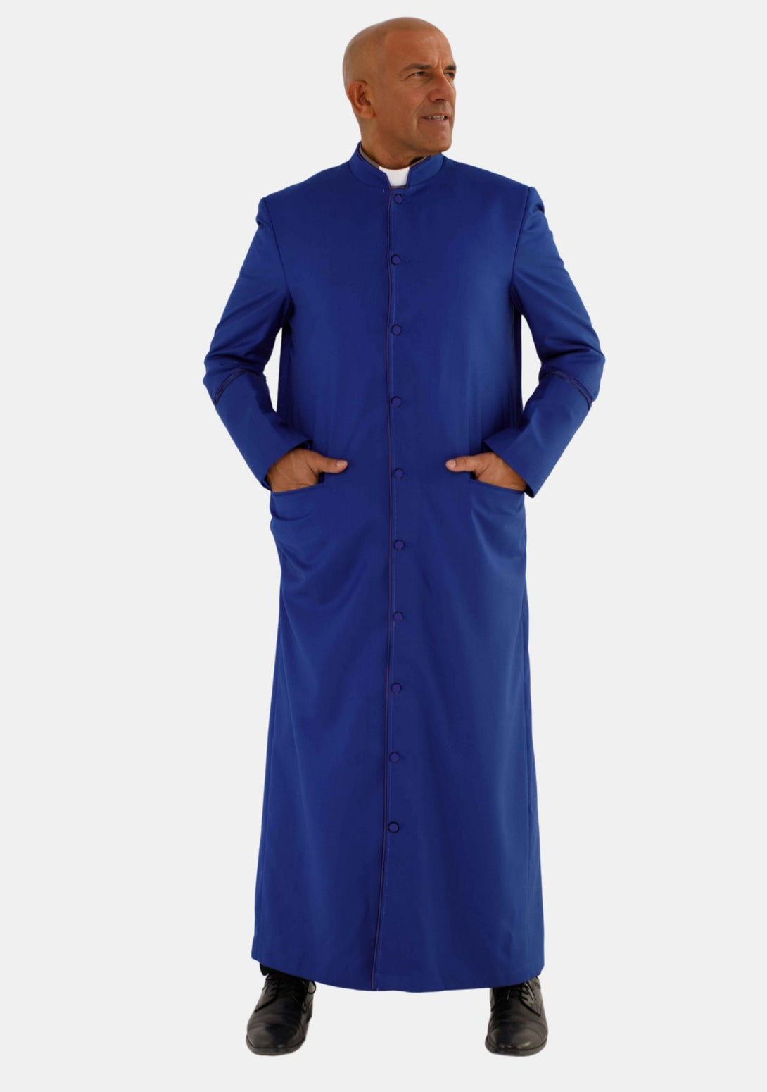 Men Royal Blue Clerical Robe with Fancy Piping and Pleats – eClergys