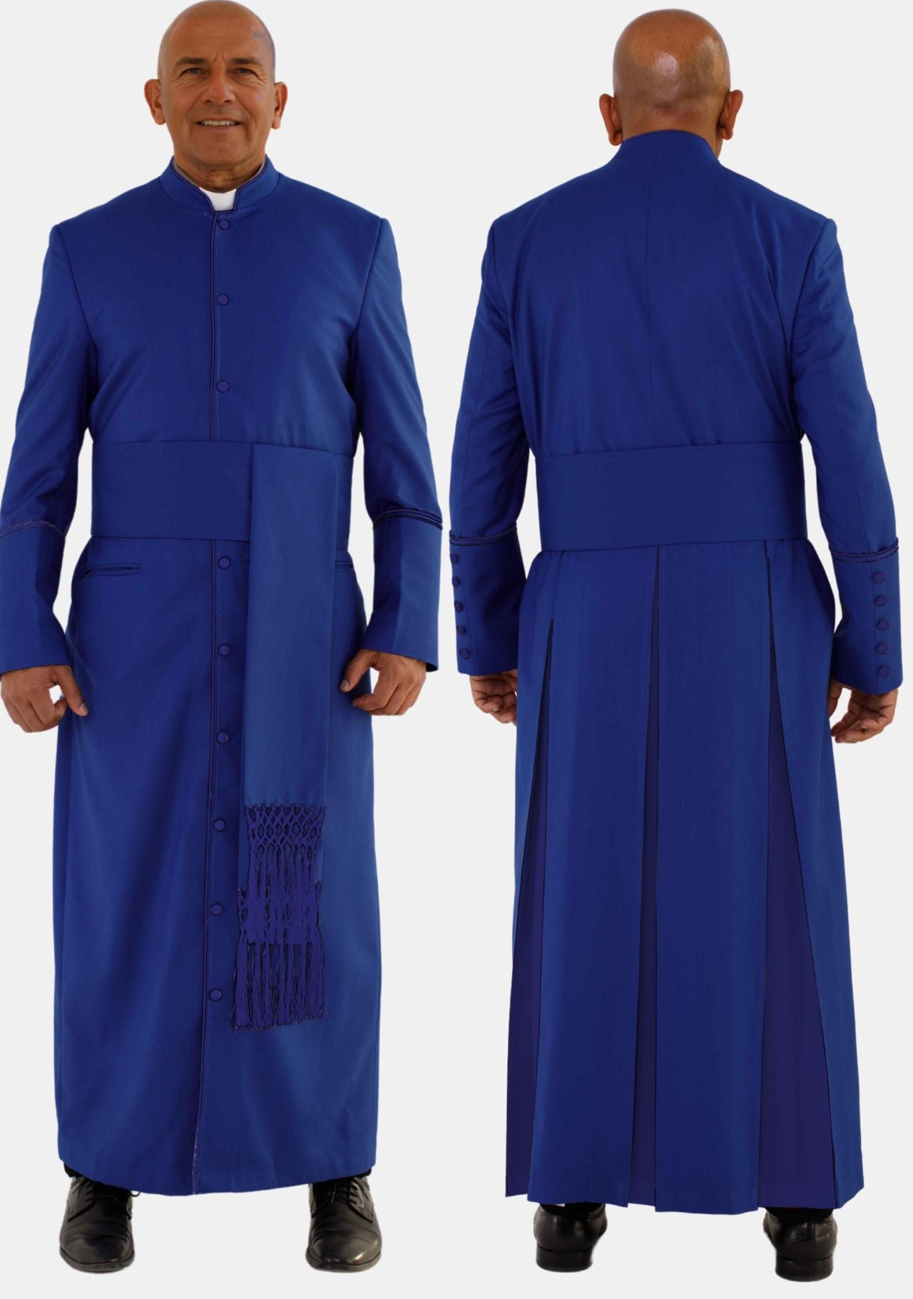 Men Royal Blue Clerical Robe with Fancy Piping and Pleats – eClergys
