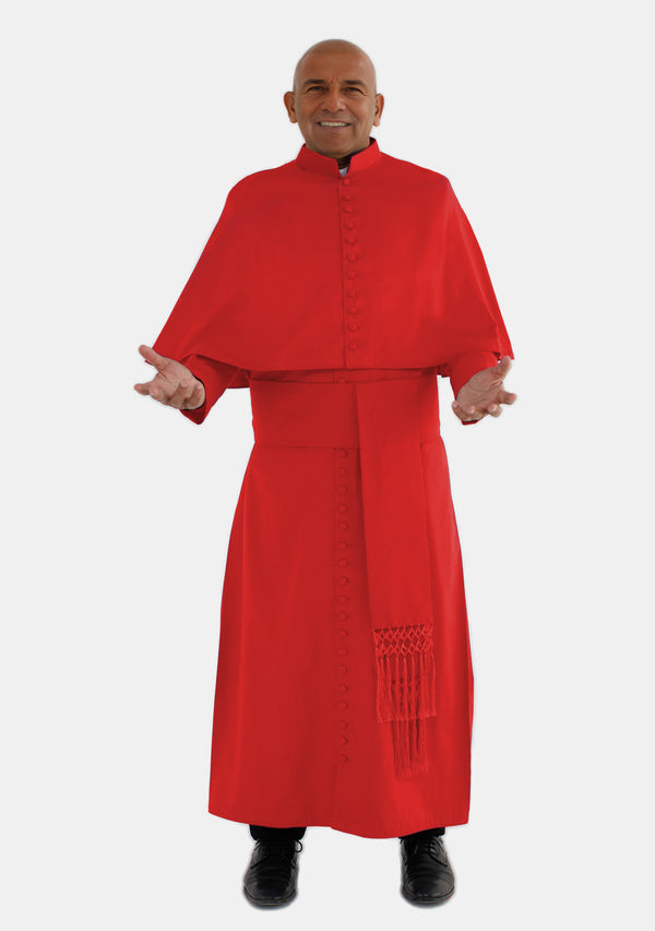 Red Ministerial Cassock with Shoulder Cape