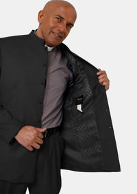 Redeemed Banded Collar Mens Clergy Suit Black