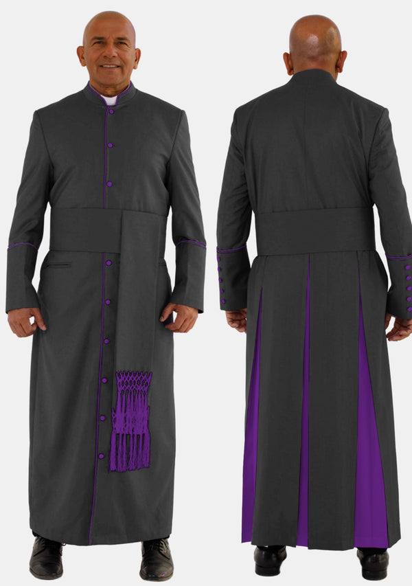 Reuel Clergy Robe Black with Roman Purple