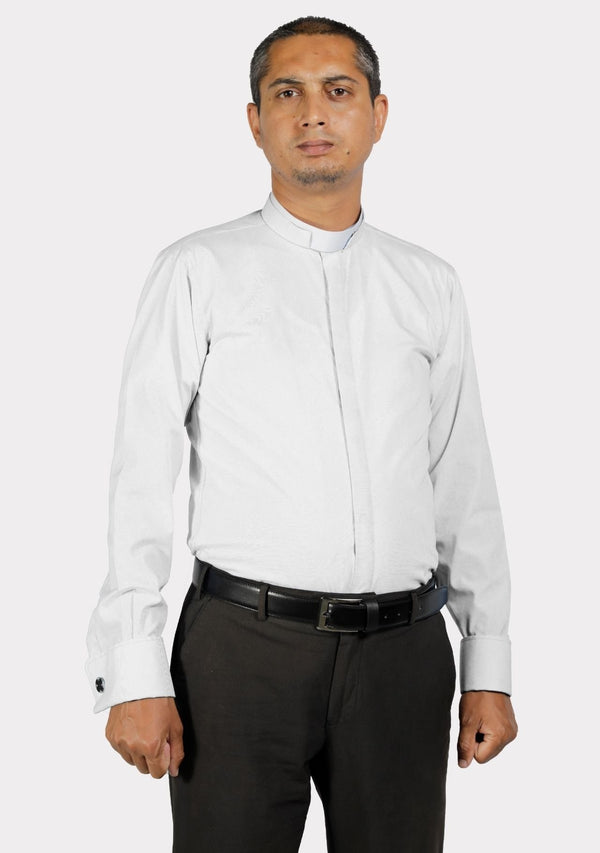 Long Sleeve Roman Collar White Clergy Shirt for Men