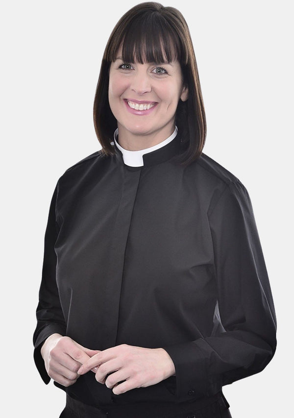 Roman Collar Womens Black Clergy Shirt Full Sleeve