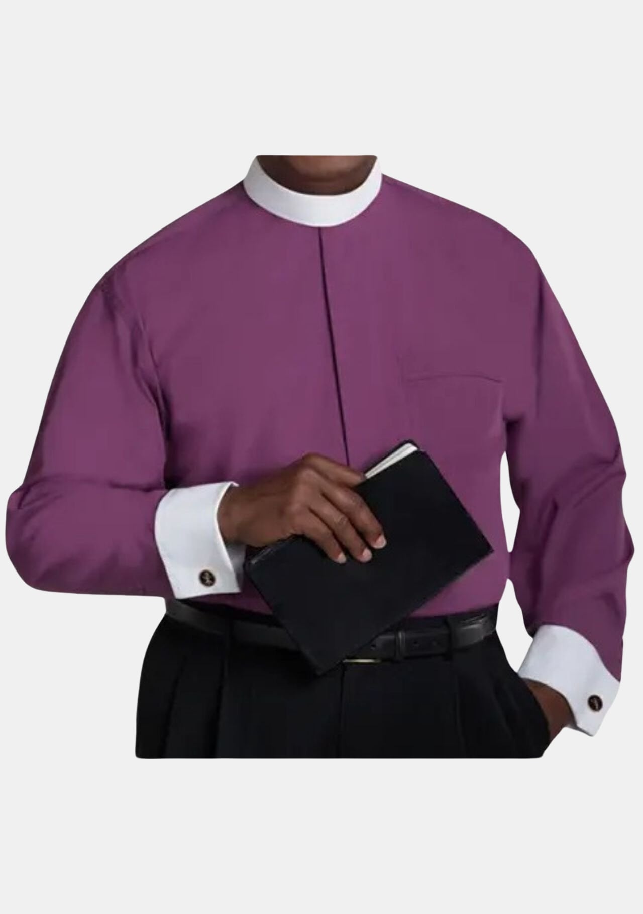 Clergy Shirt buy with Tab Insert. Custom Designed in Bishop's Purple with customized Cuffs. Made from 100% cotton.