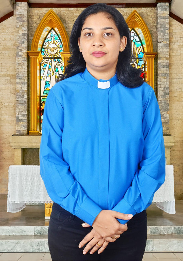 Royal Blue Womens Clergy Shirt Full Sleeve