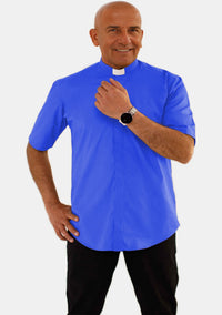 Royal Blue Short Sleeve Tab Collar Clergy Shirt for Men