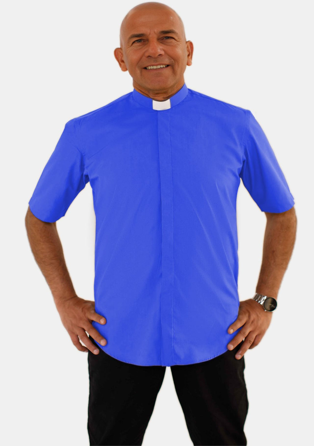Royal Blue Short Sleeve Tab Collar Clergy Shirt for Men – eClergys