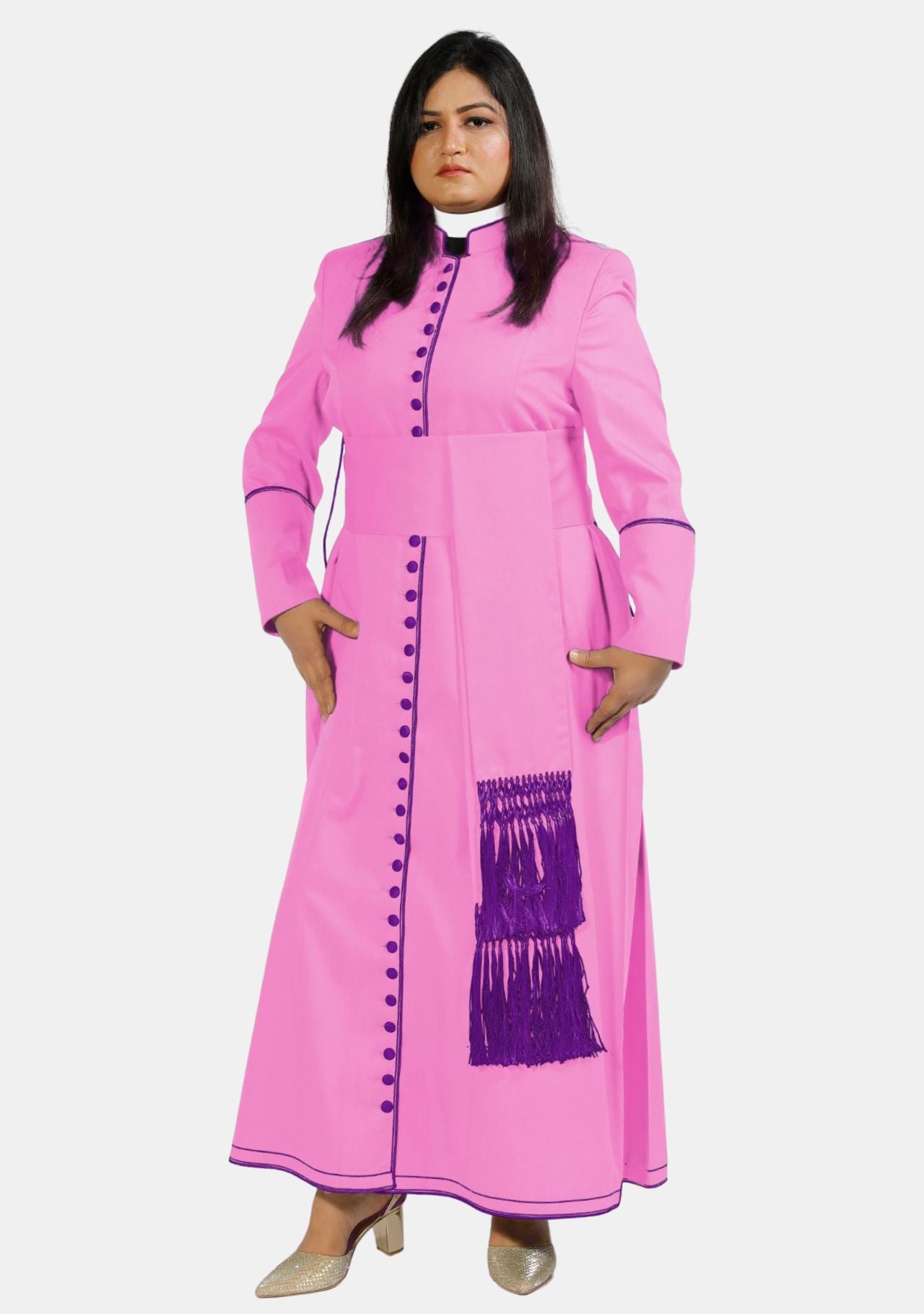 Pink with Roman Purple Women Cassock with 33 Fabric Covered Buttons ...