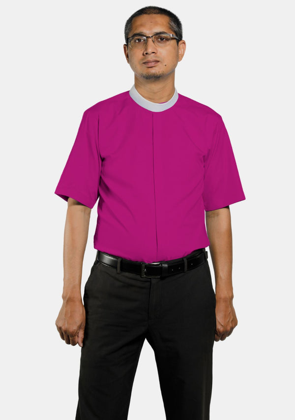 Short Sleeve Neckband Clergy Shirt Red Purple for Men