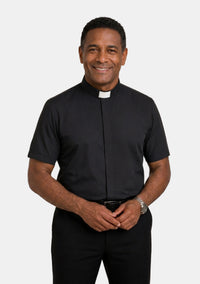 Short Sleeve Tab Collar Black Clergy Shirt
