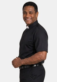 Short Sleeve Tab Collar Black Clergy Shirt