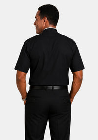 Short Sleeve Tonsure Collar Black Clergy Shirt