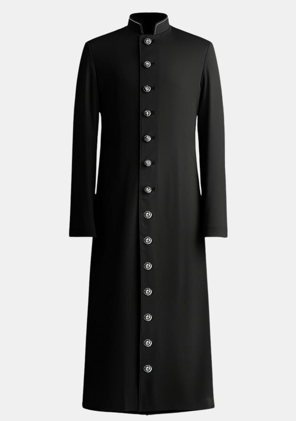 Silver Buttons Womens Clergy Robe Black