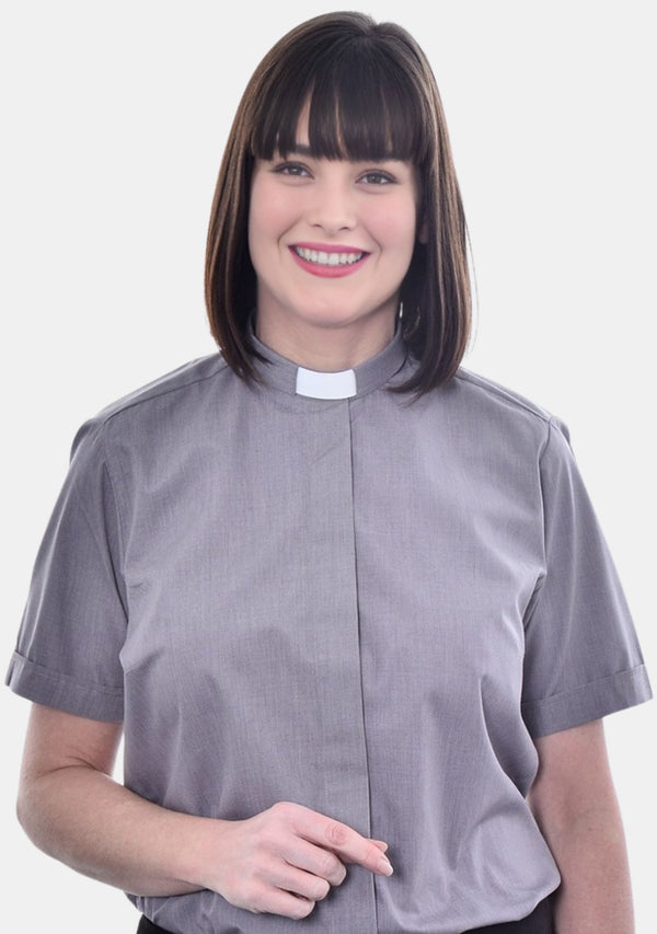 Tab Collar Female Grey Clergy Shirt Short Sleeve