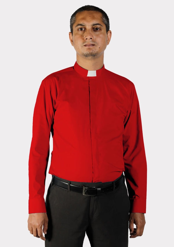 Tab Collar Red Clergy Shirt Long Sleeve for Men