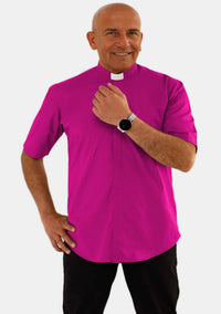 Tab Collar Short Sleeve Red Purple Clergy Shirt for Men