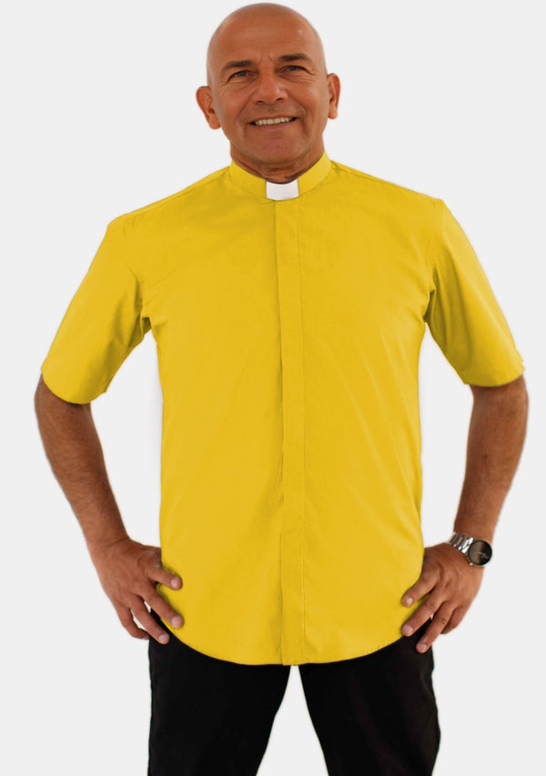 Tab Collar Short Sleeve Gold Clergy Shirt