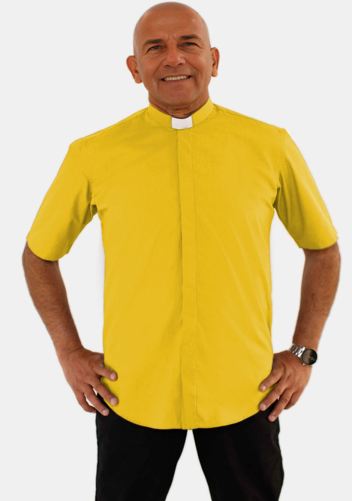 Tab Collar Short Sleeve Gold Clergy Shirt