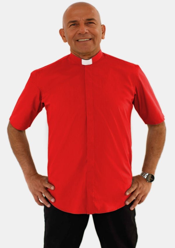 Tab Collar Short Sleeve Red Clergy Shirt for Men