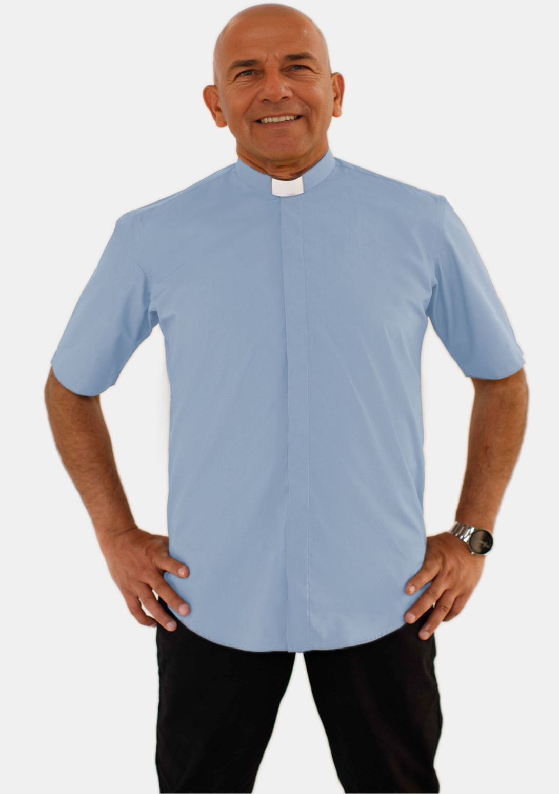 Tab Collar Short Sleeve Sky Blue Clergy Shirt for Men – eClergys