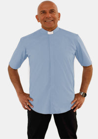 Tab Collar Short Sleeve Sky Blue Clergy Shirt for Men